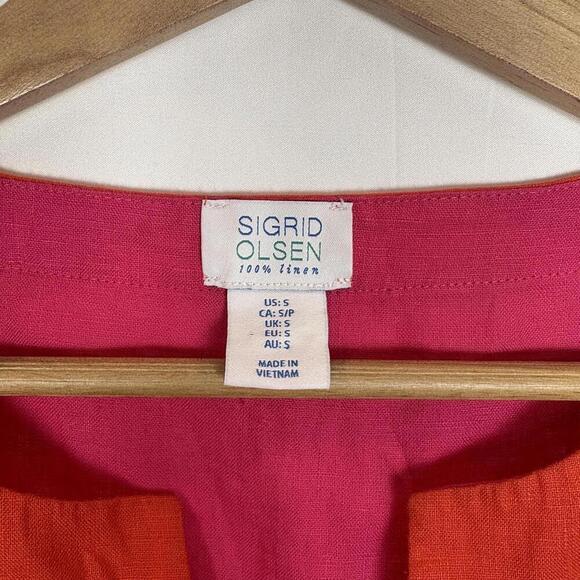 Sigrid Olsen 100% Linen Pink and Orange Color Block Shift Dress Sz. S - Picture 5 of 6